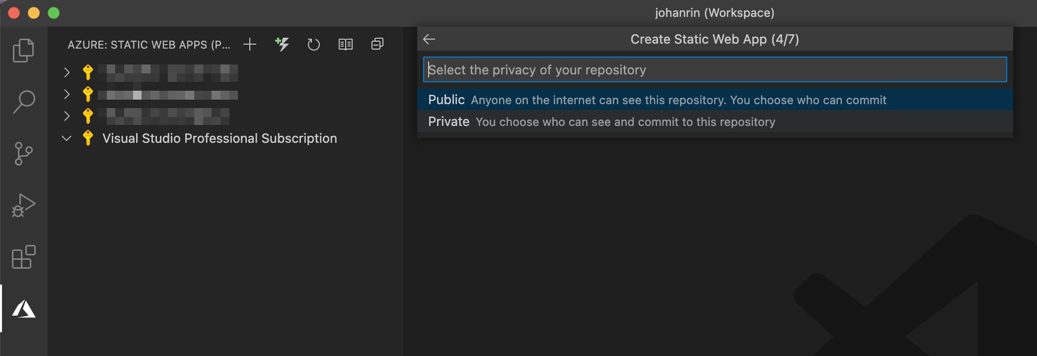 Select public or private GitHub repository