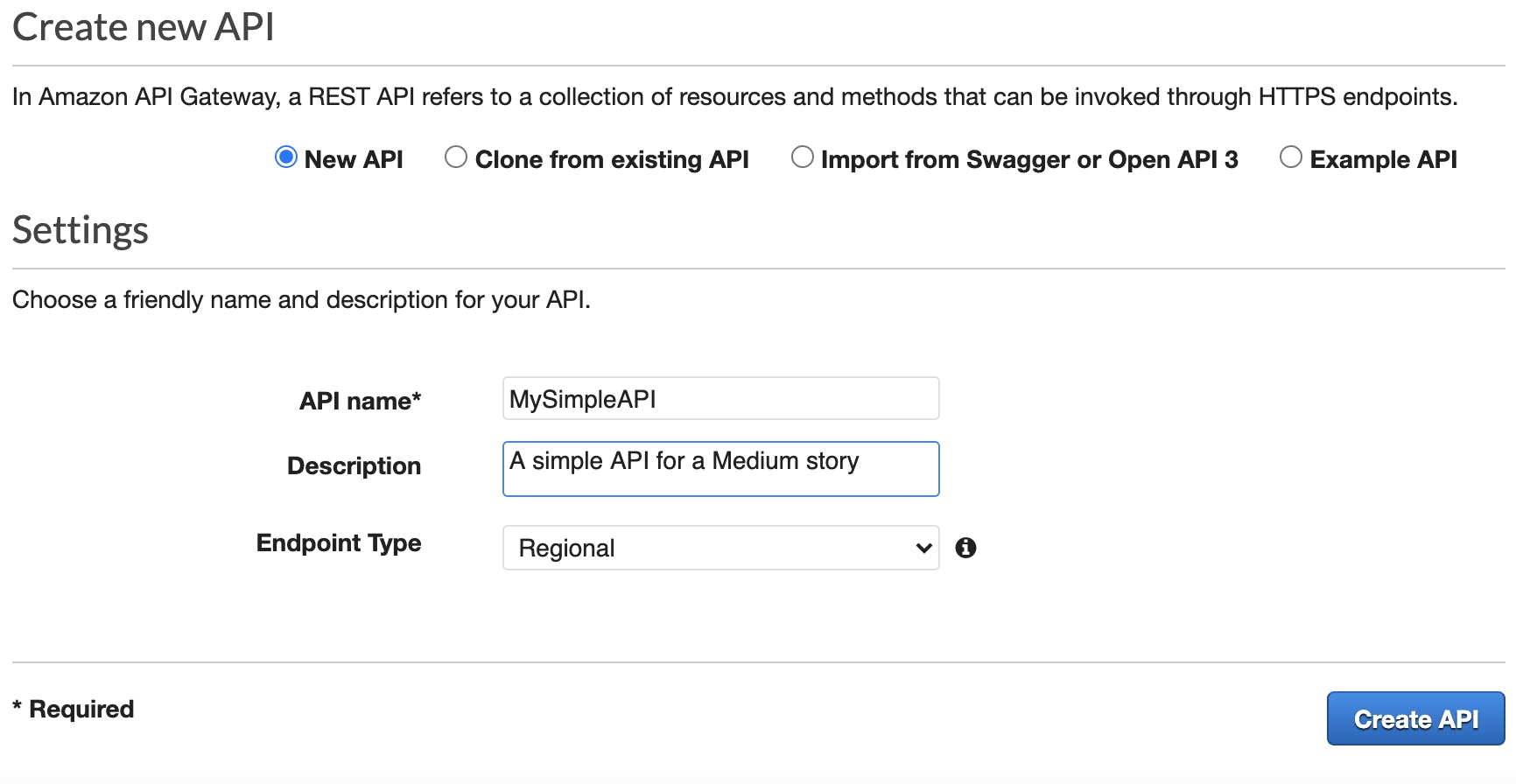 Fig. 2 – Here you can create a completely new API.