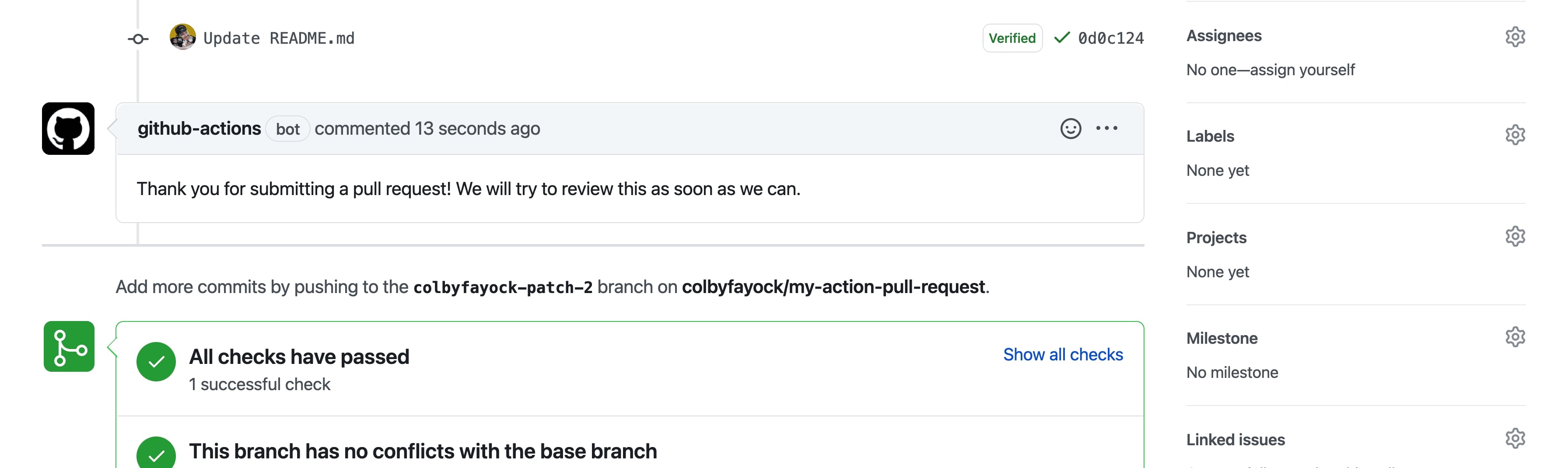 "Thank you" message on a Pull Request