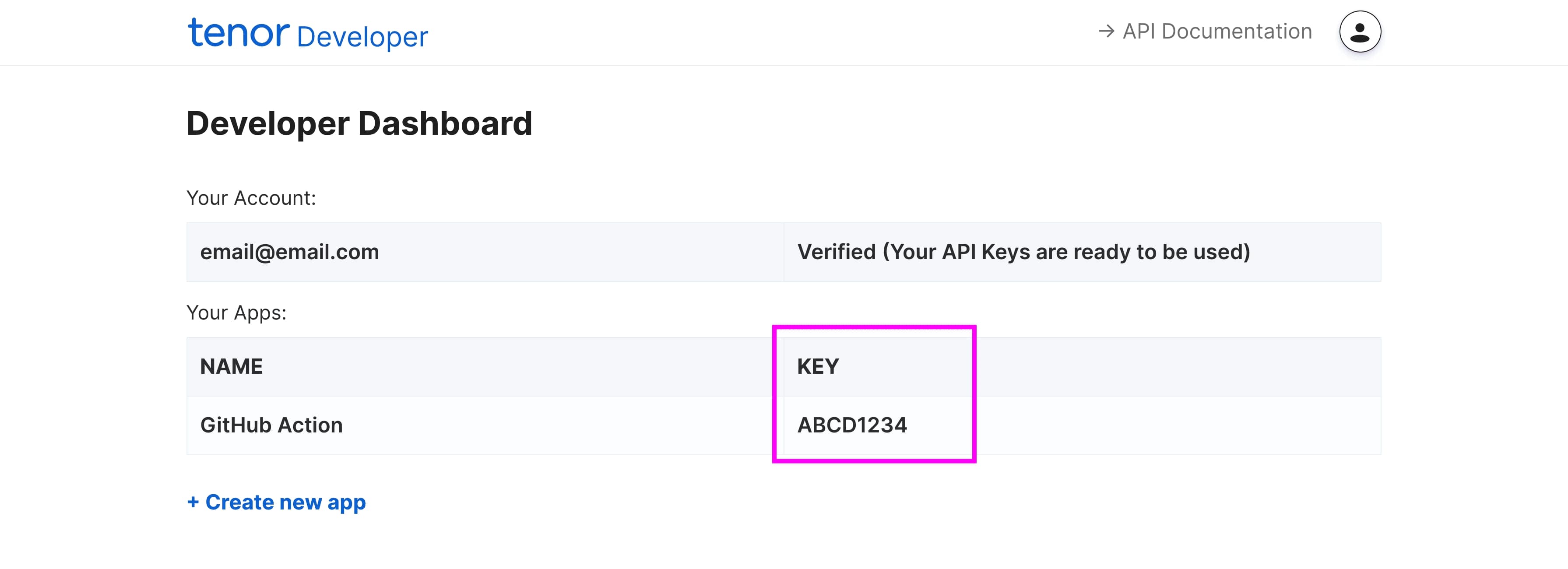 Finding the Tenor API key