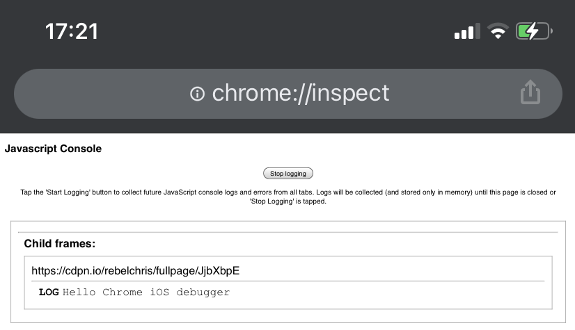 Chrome console.log on iOS result