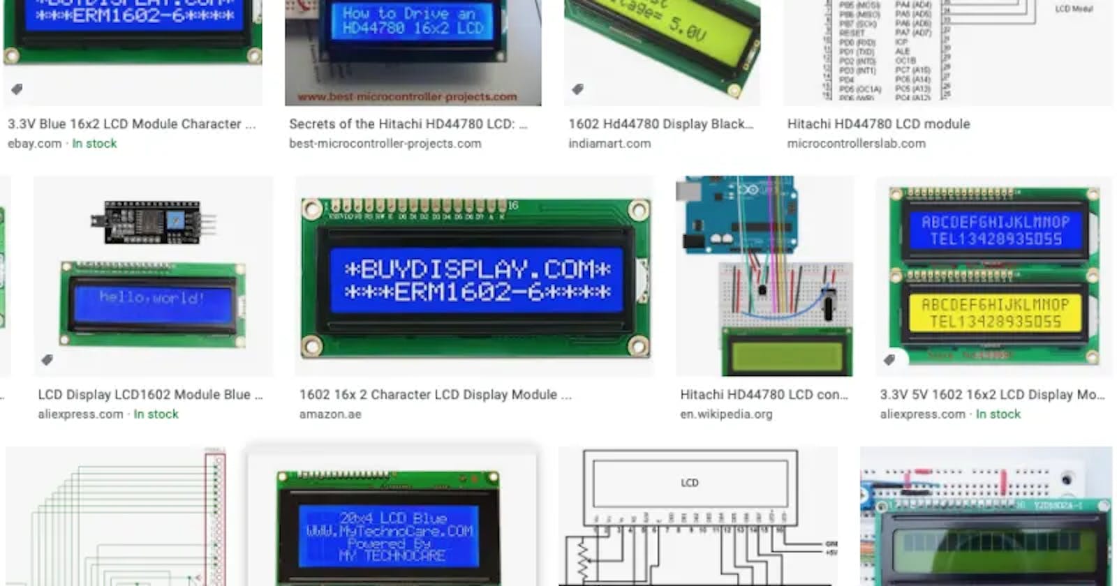 HD44780 LCD, I/O expanders, I2C interface etc
