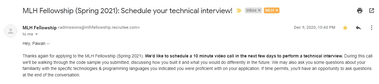 Scheduling Technical Interview