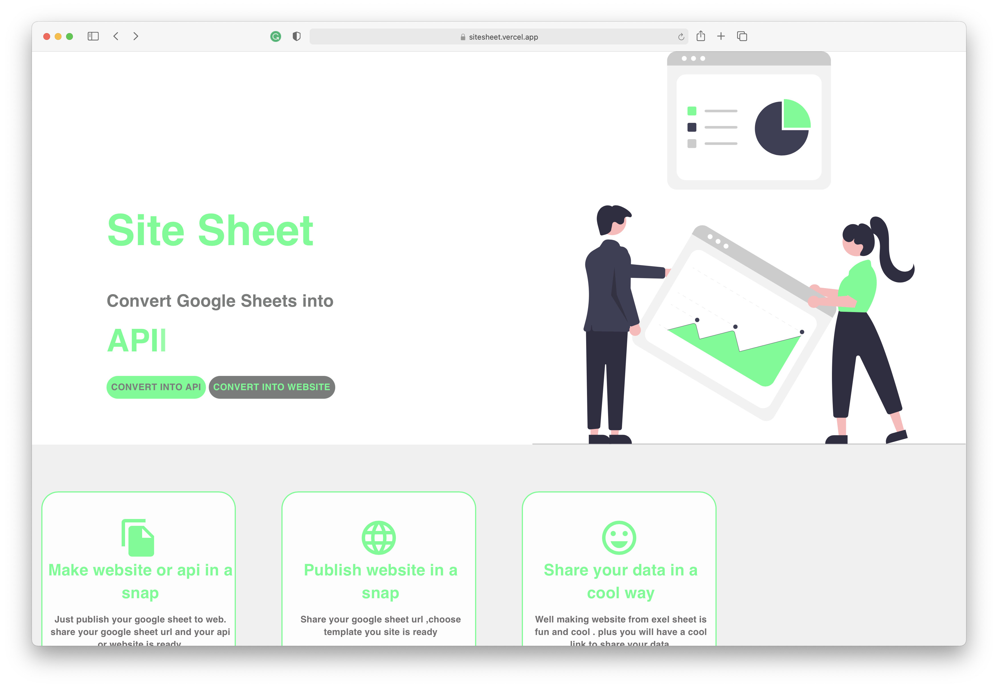 SiteSheet - Convert Google Sheet into API or Website in a Snap