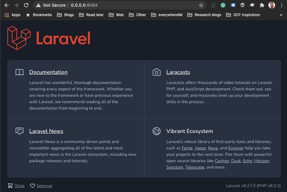 Laravel app running via Docker