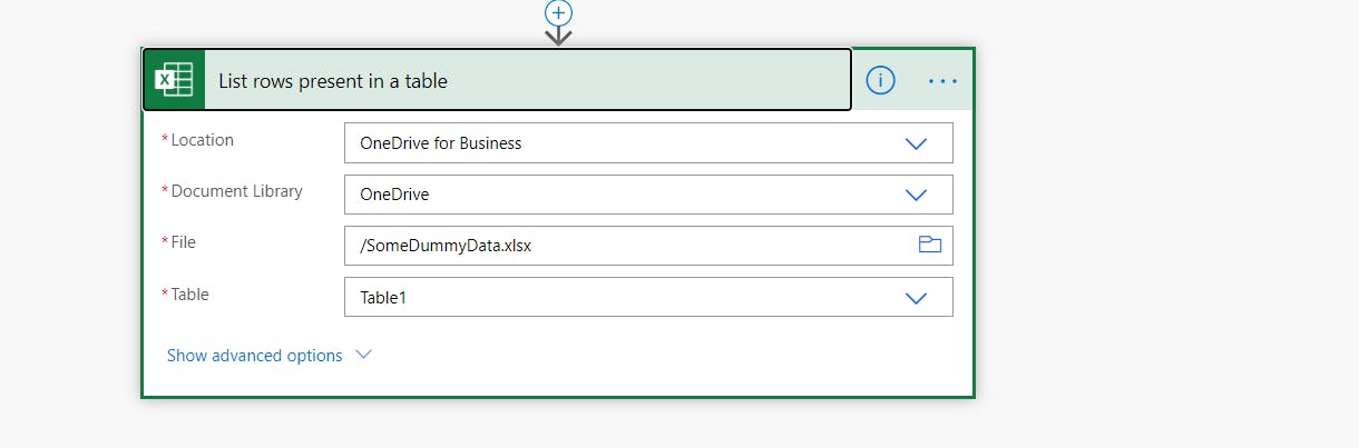 Select the excel file from OneDrive