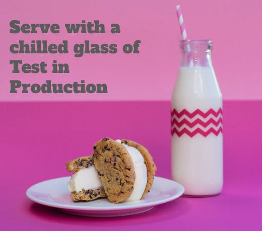 Picture of an ice cream sandwich and a bottle of milk stating: Serve with a chilled glass of 
Test in Production