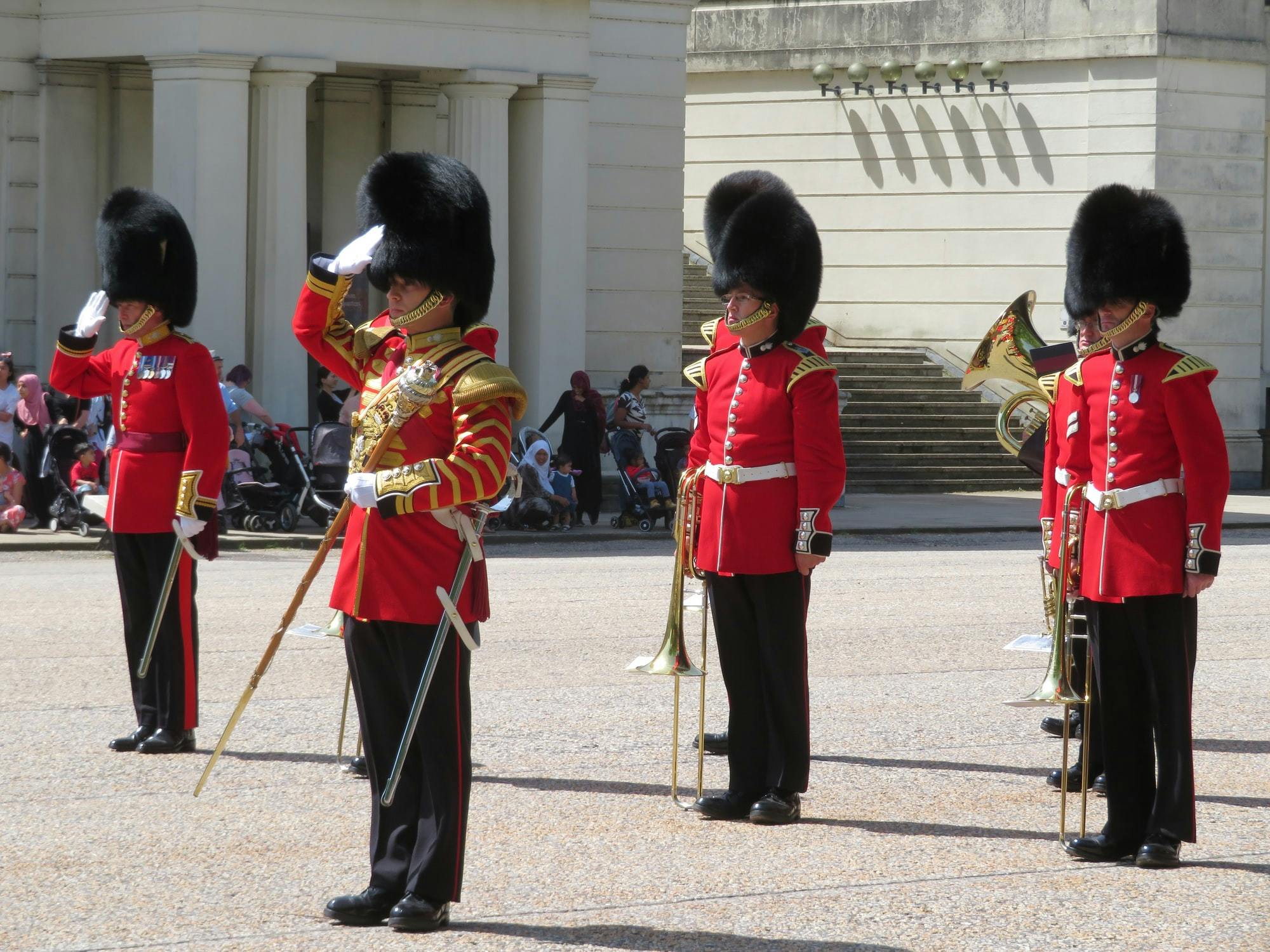 British Royal guards standing at attention