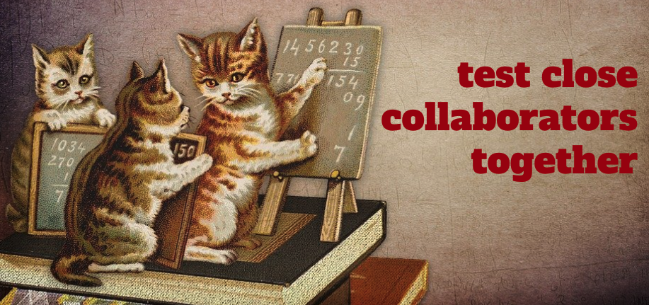 Picture of cute cats with text: test close collaborators together