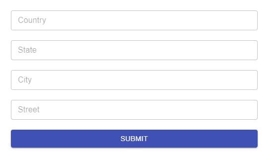 Address form with four input fields, described only by placeholders. There is a submit button at the end.