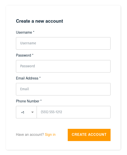 Sign Up screen