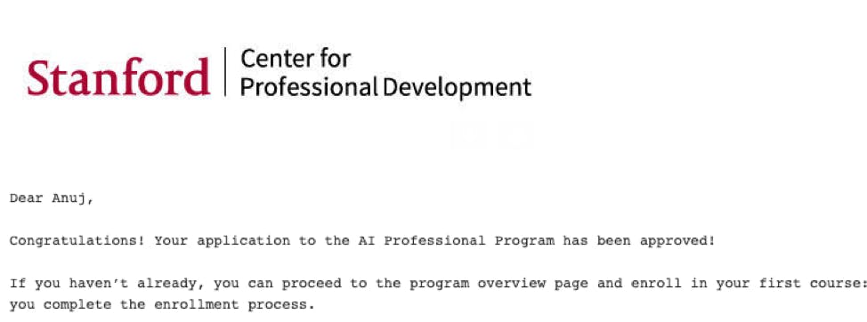 *The selection mail from Stanford for my NLP program application*