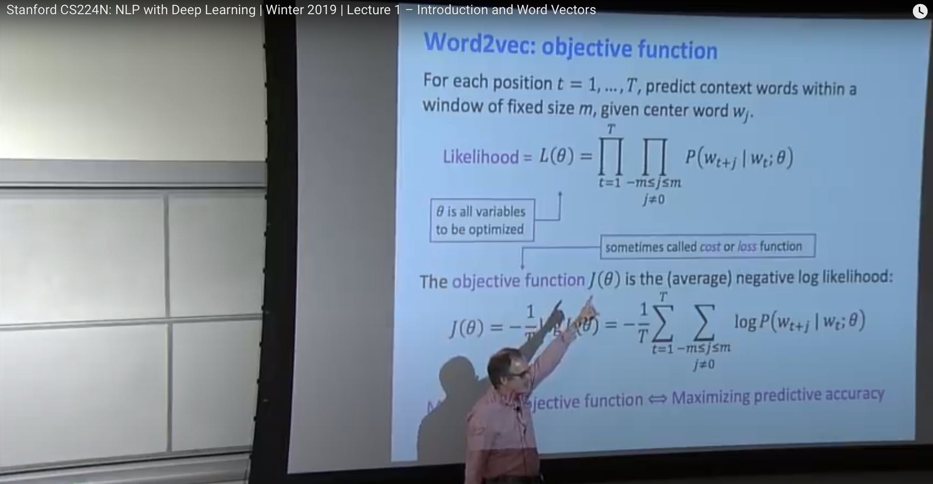 Screenshot of a lecture by Professor Christopher Manning from my course
