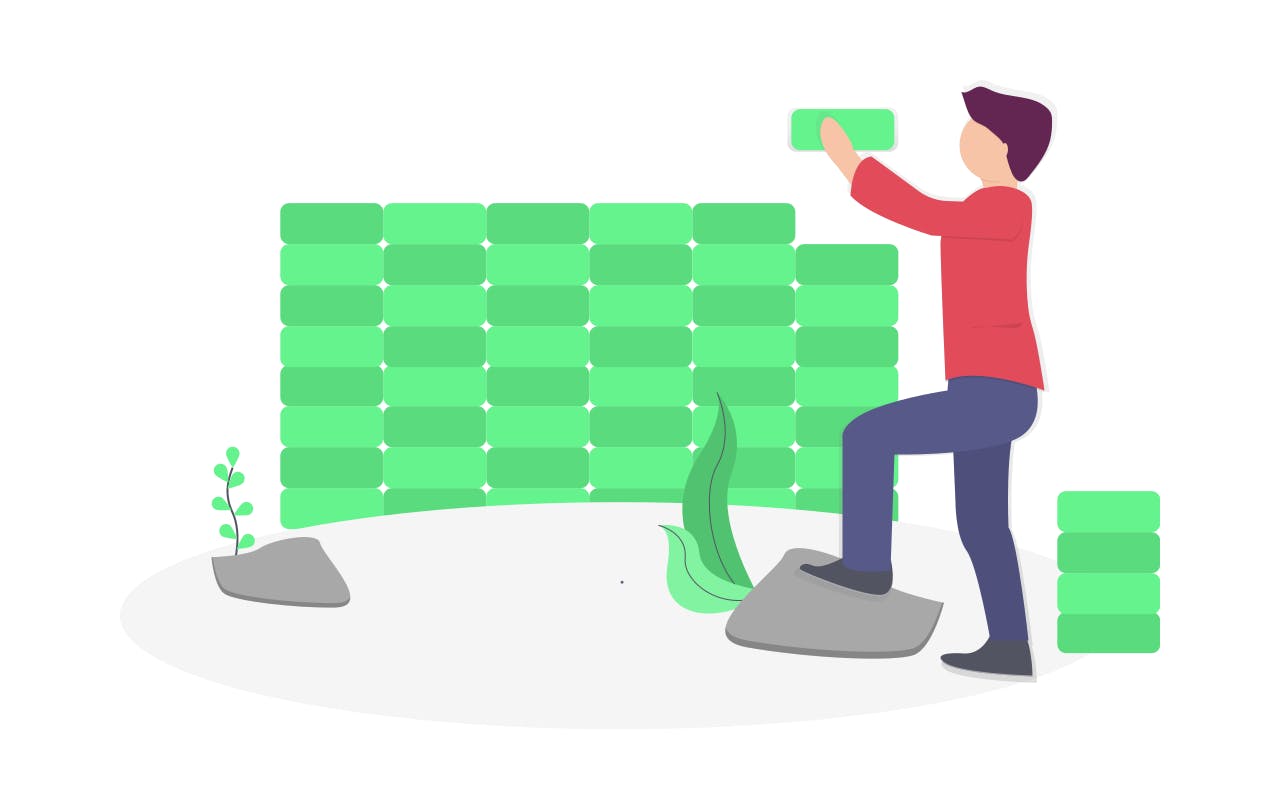 Illustration of person building a brick wall