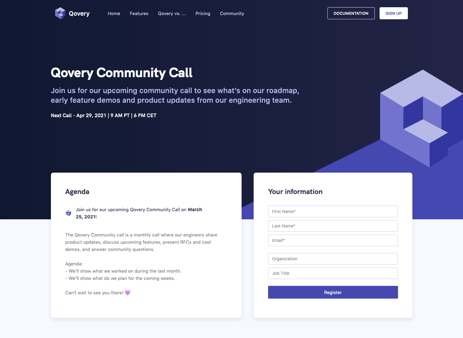 Qovery Community Call page
