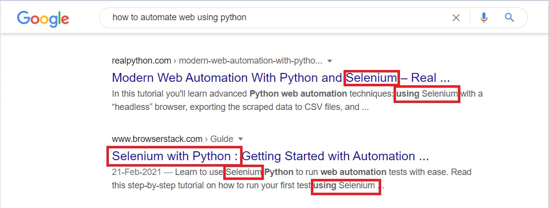 How to automate web using Python? Google Search Results