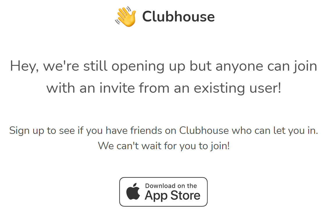Clubhouse website landing page