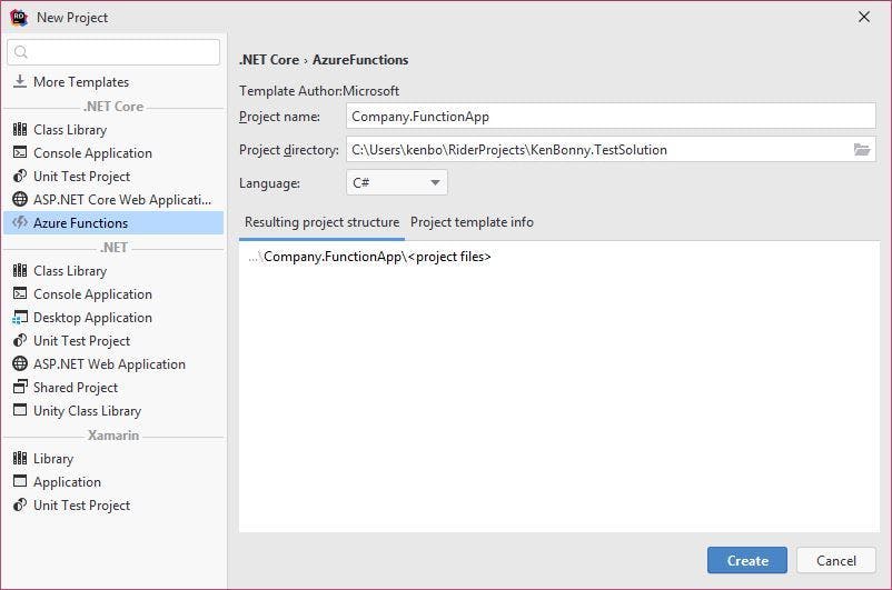 Create new project for Azure Functions