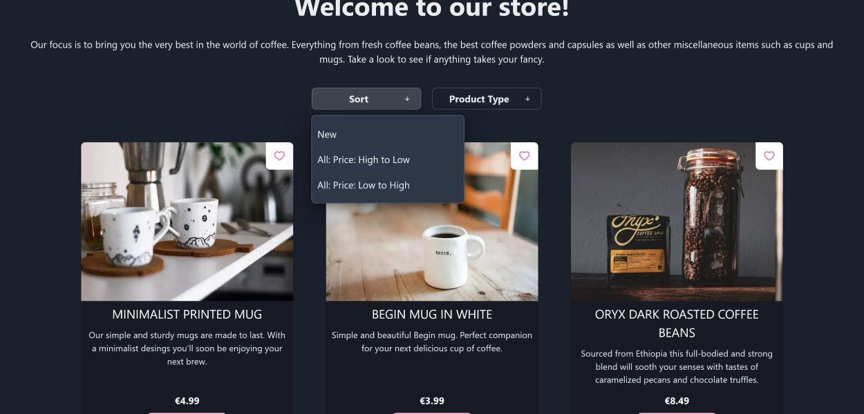 My store page in dark theme