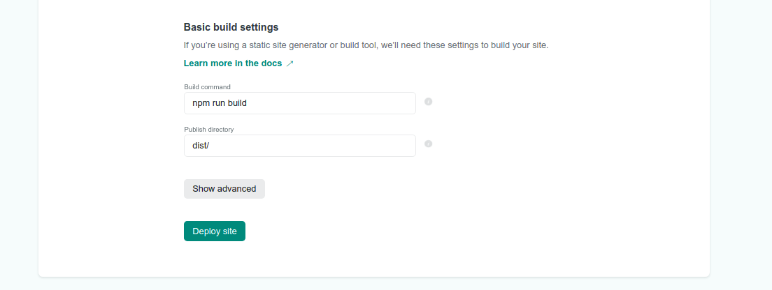 Build settings section