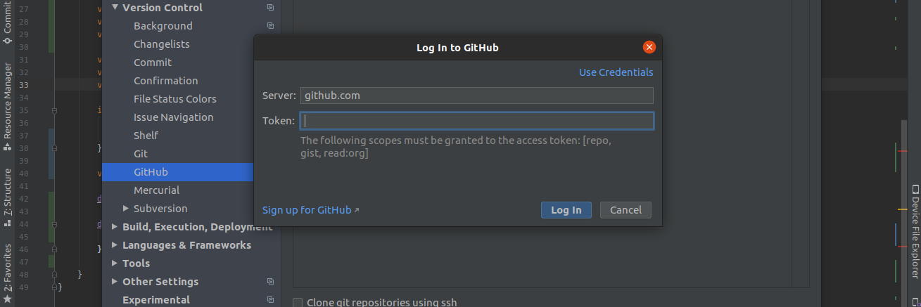 connect android studio to github