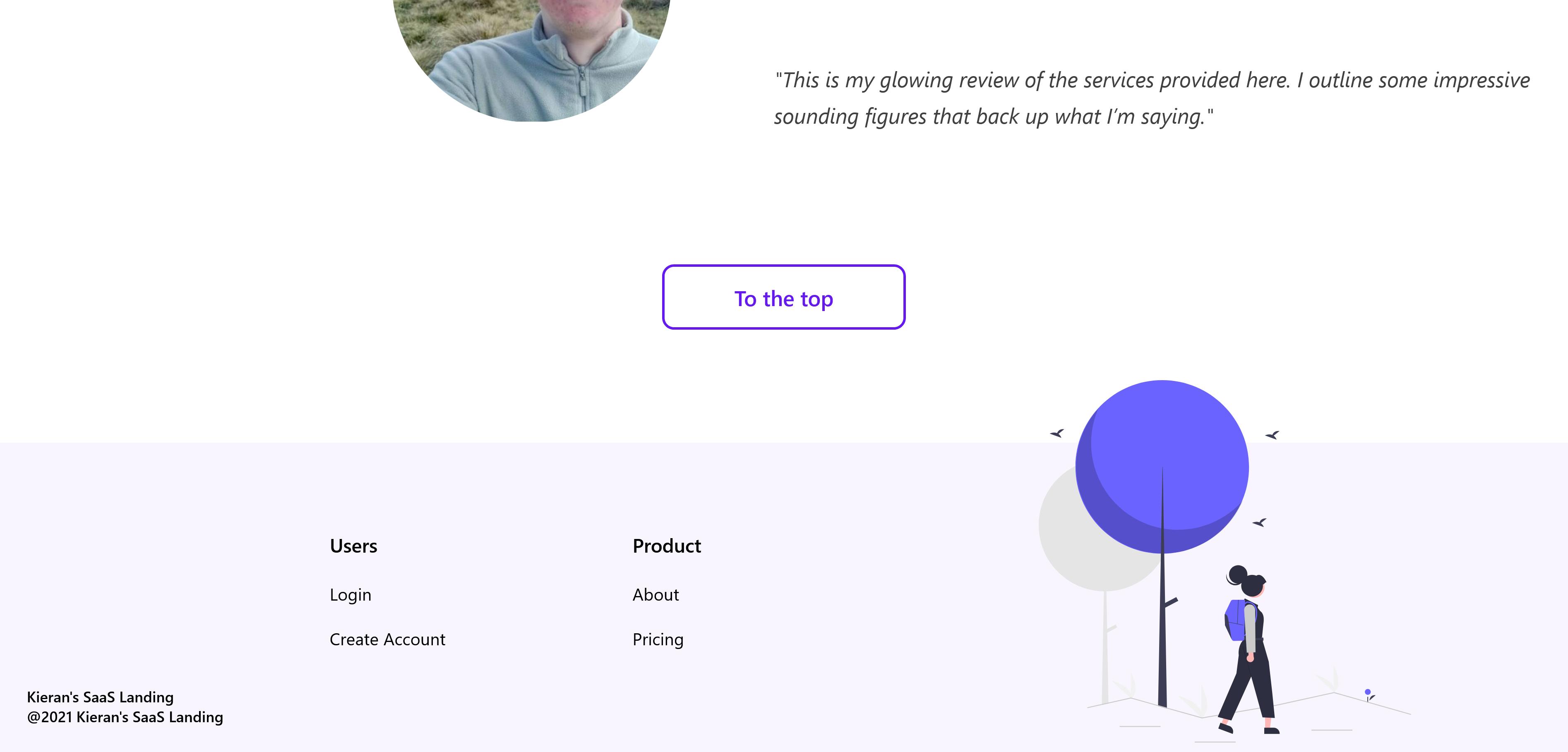 The footer section of my landing page personal project