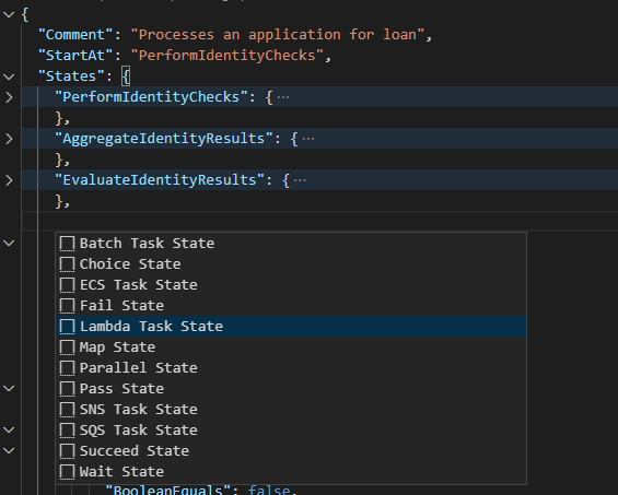 Screenshot of list of code snippets