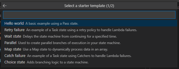 Screenshot of list of State Machine Templates