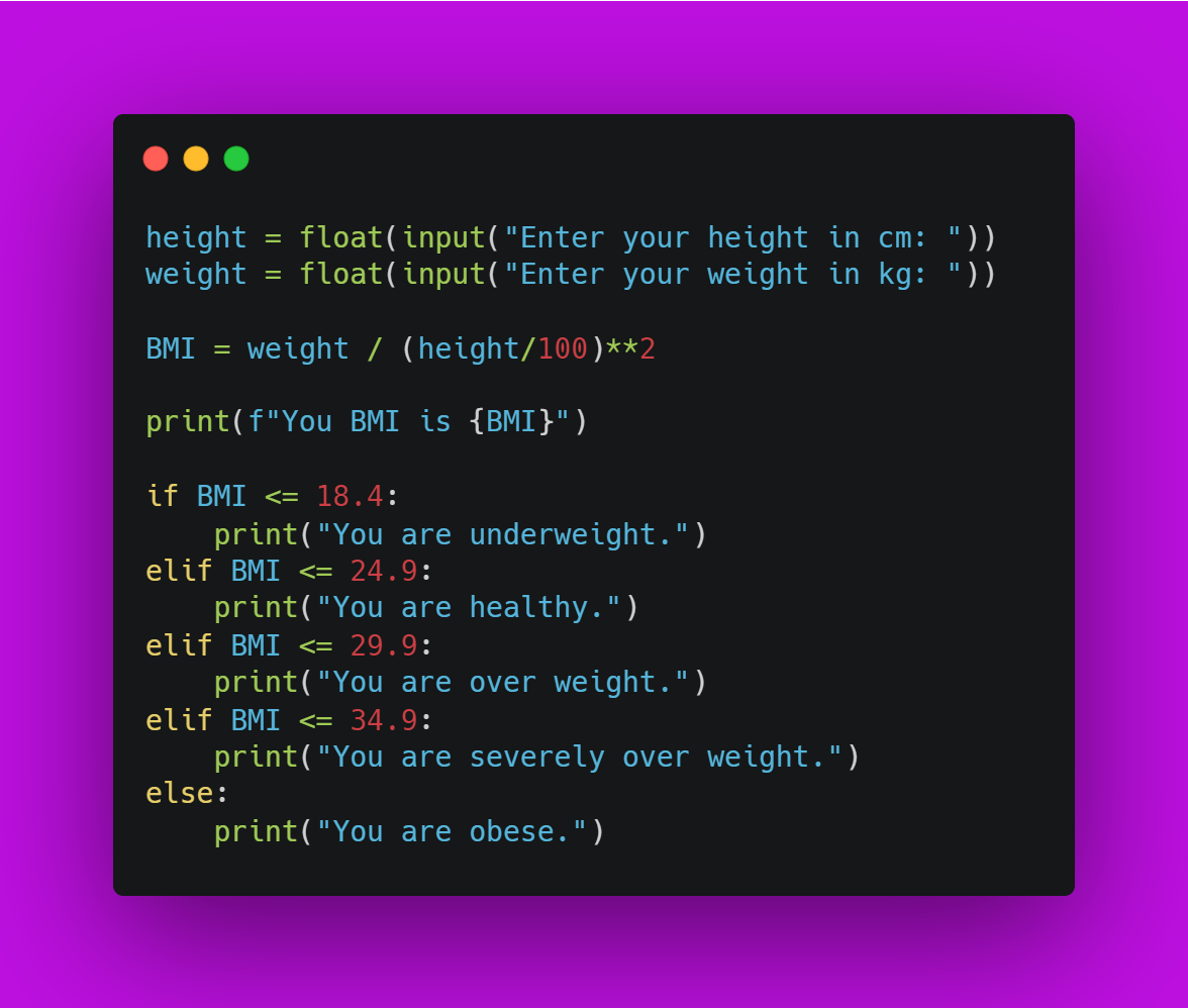 Final Source Code for BMI Calculator using Python