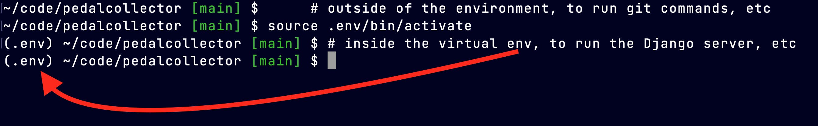 command line prompt showing parentheses env