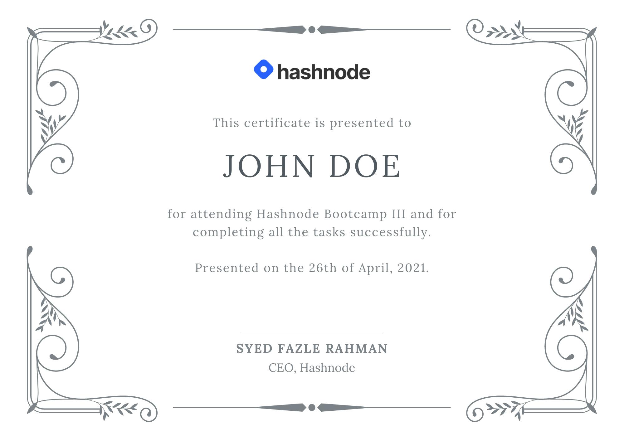 Hashnode Bootcamp Certificate Demo