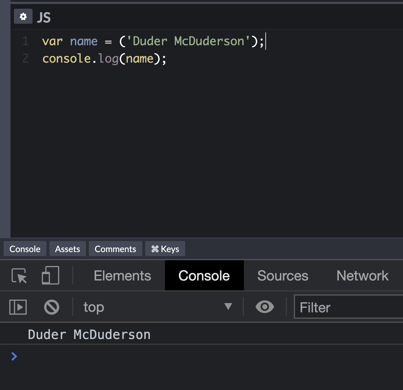 Demonstrating console.log() in Javascript