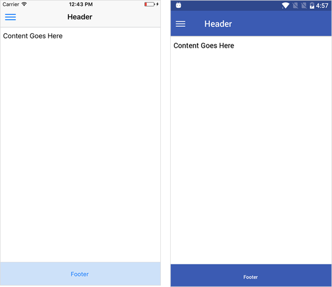 Resulting screen on iOS (left) and Android(right) device