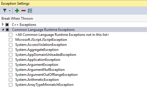 Debugger - Exception Settings