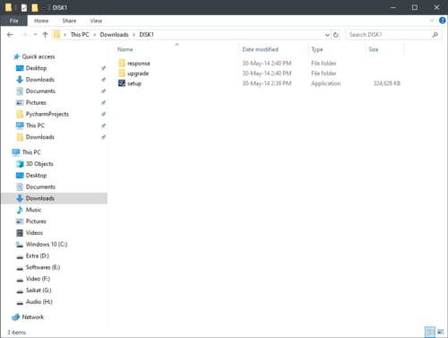 Screenshot of extracted folder and setup files