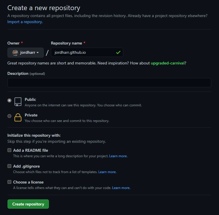 Creating a new repository on GitHub