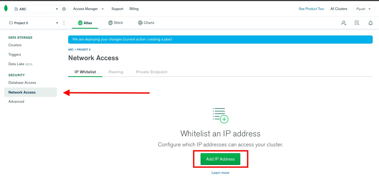 Navigate to Network access and click Add IP Address
