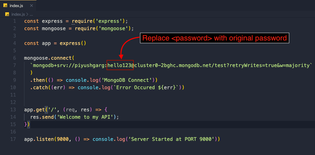 Replace the original password with <password>
