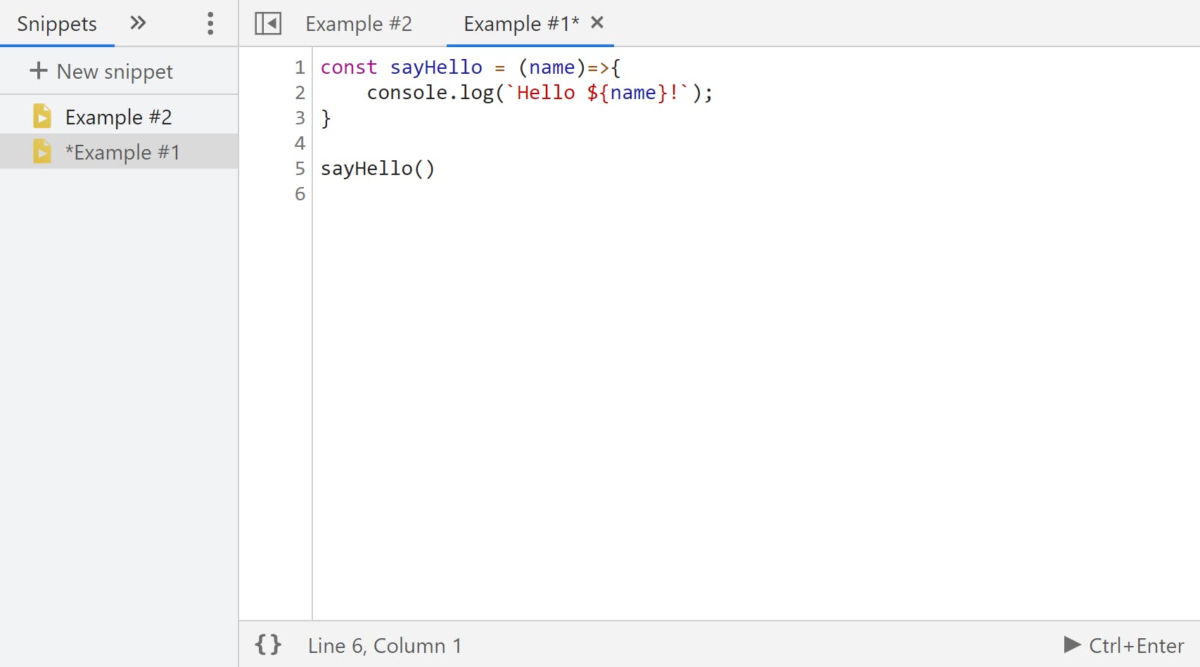 DevTools snippet editor