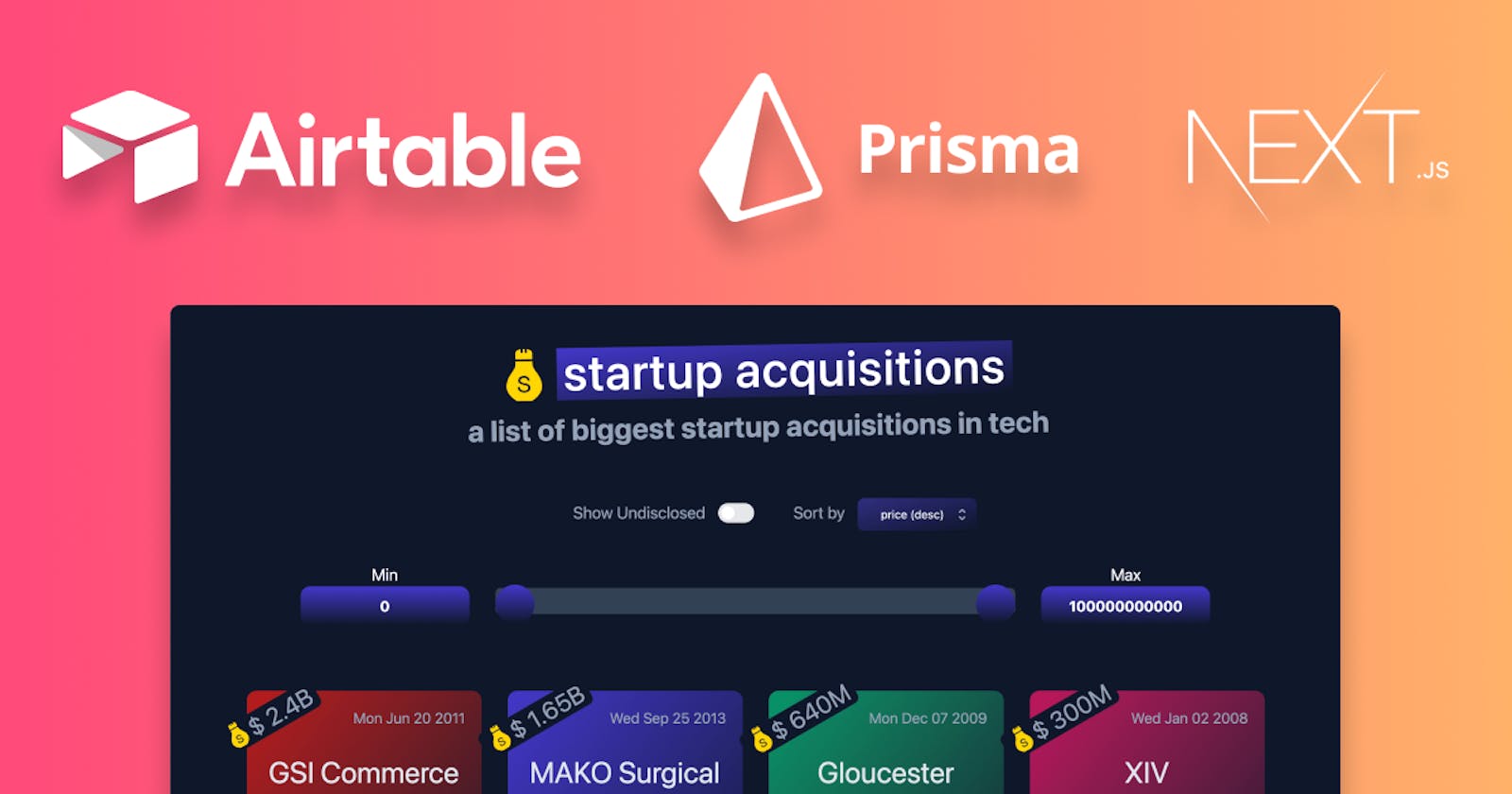 Building a Startup Acquisitions list on Airtable with Next.js, Prisma and Sync Inc