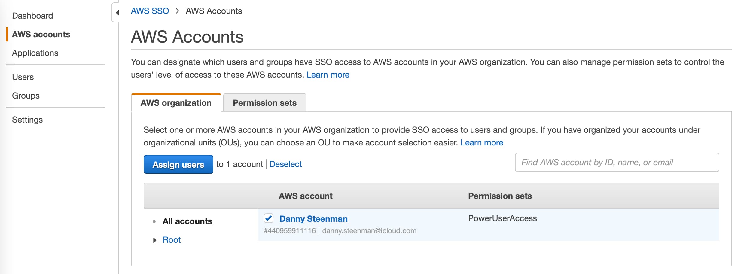 Give AWS SSO user access on your AWS account through permission sets