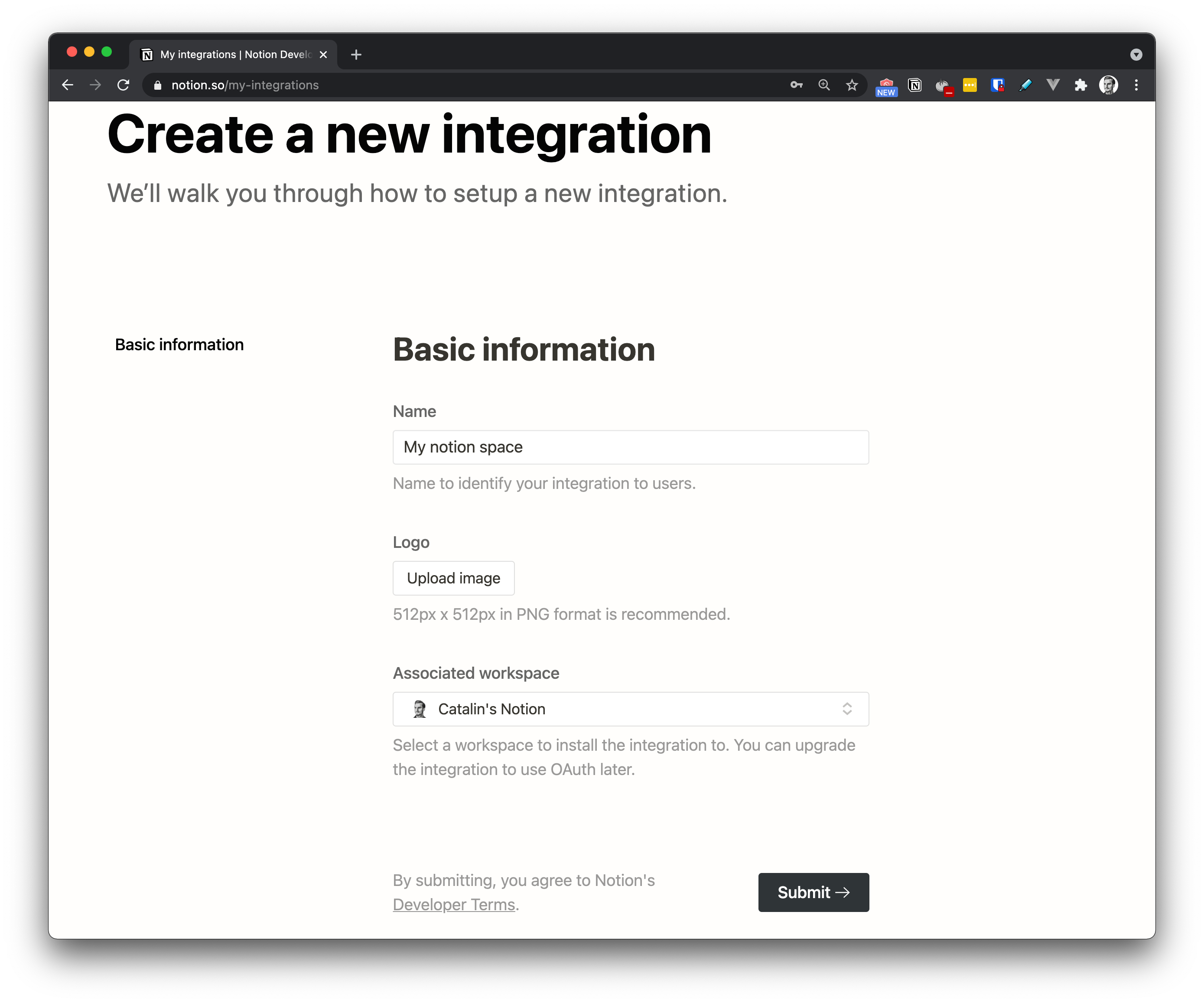 Notion API setting my integrations