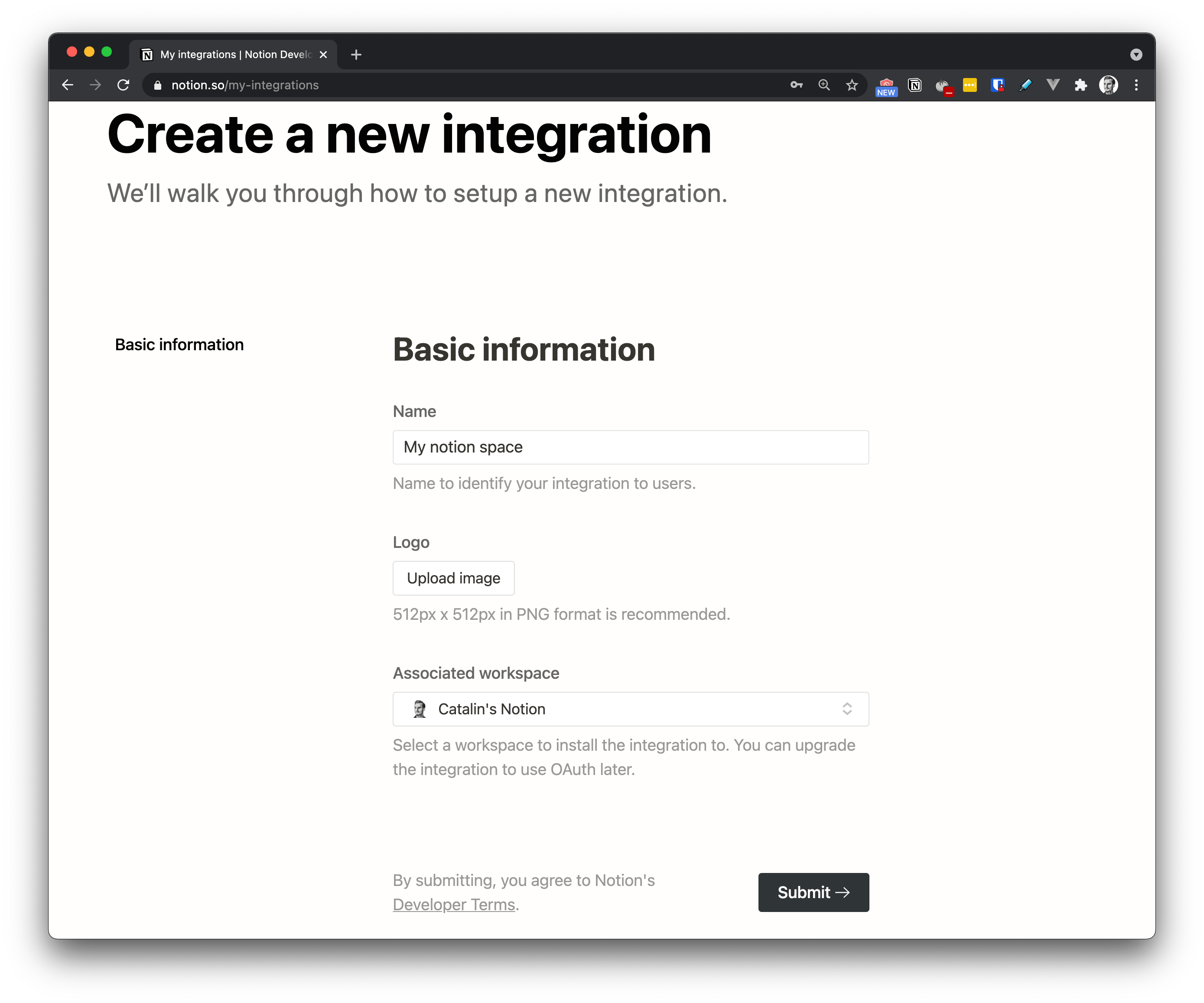 Notion API setting my integrations