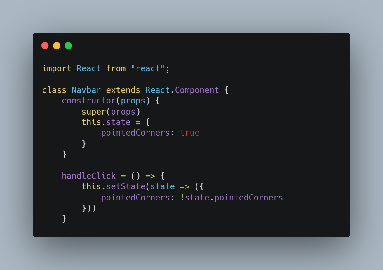 add handleClick method and add pointedCorners: !state.pointedCorners