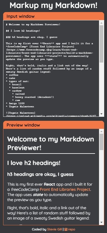mobile layout for the markdown previewer app