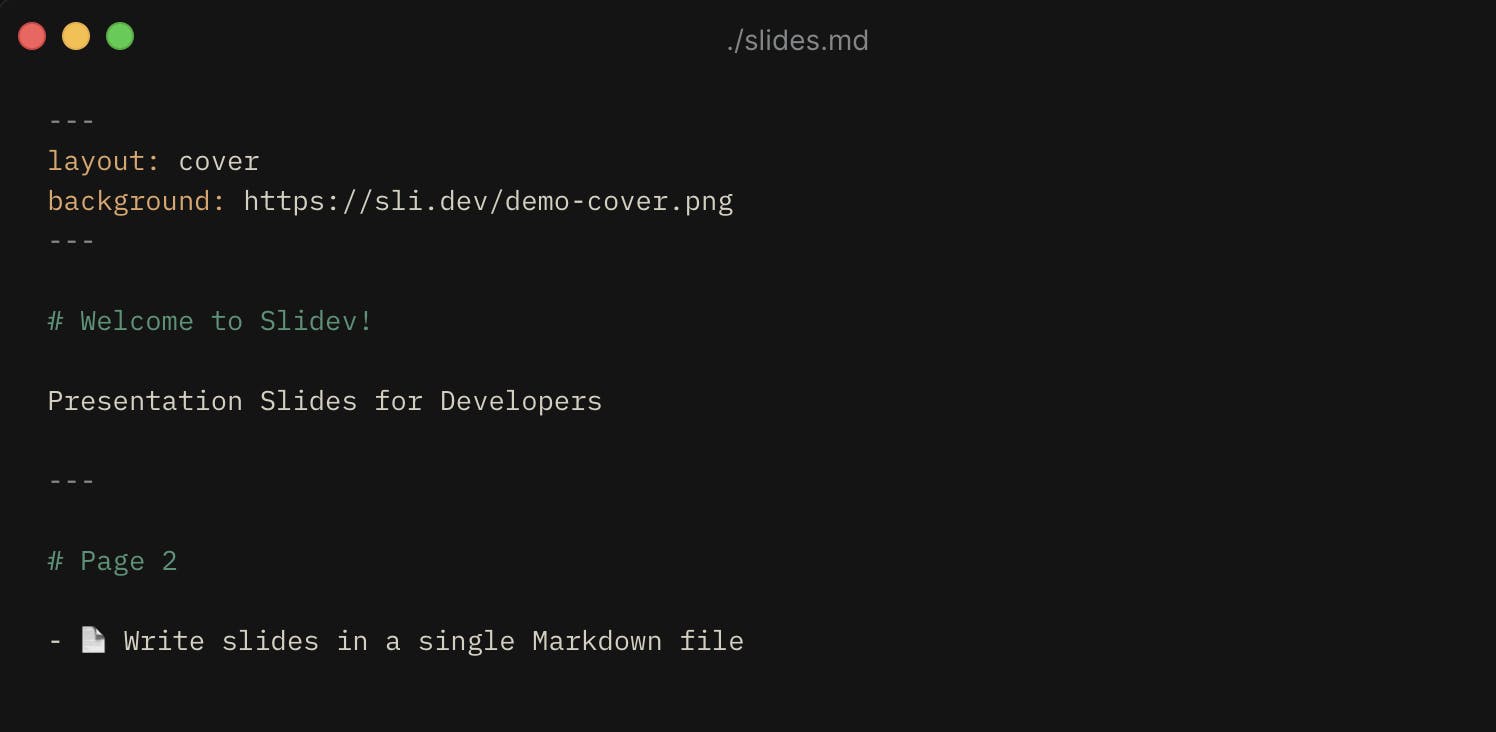 A screenshot of a markdown file used by sli.dev