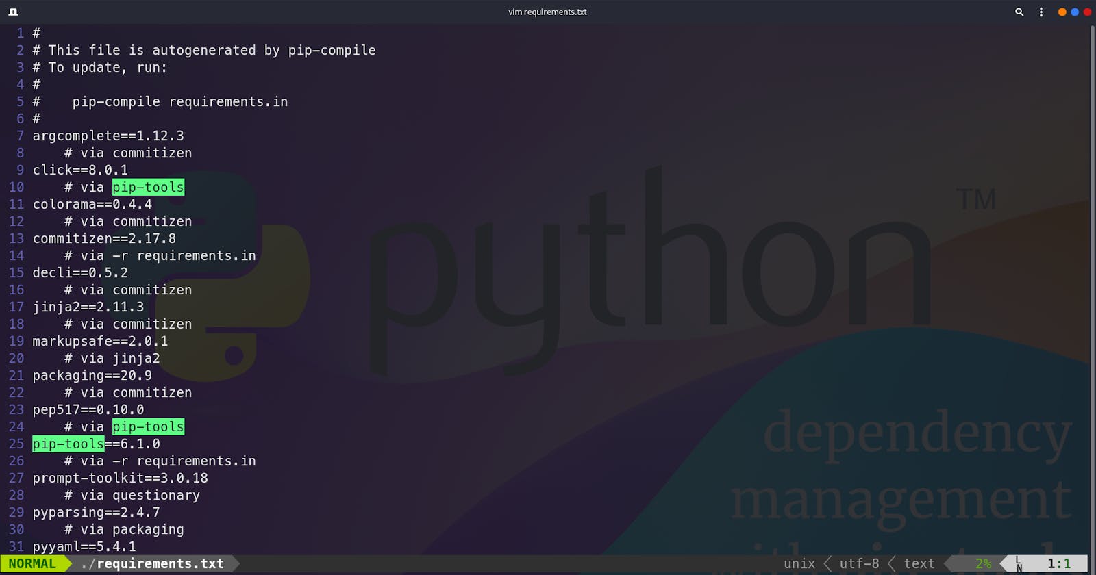 Python dependency management using pip-tools
