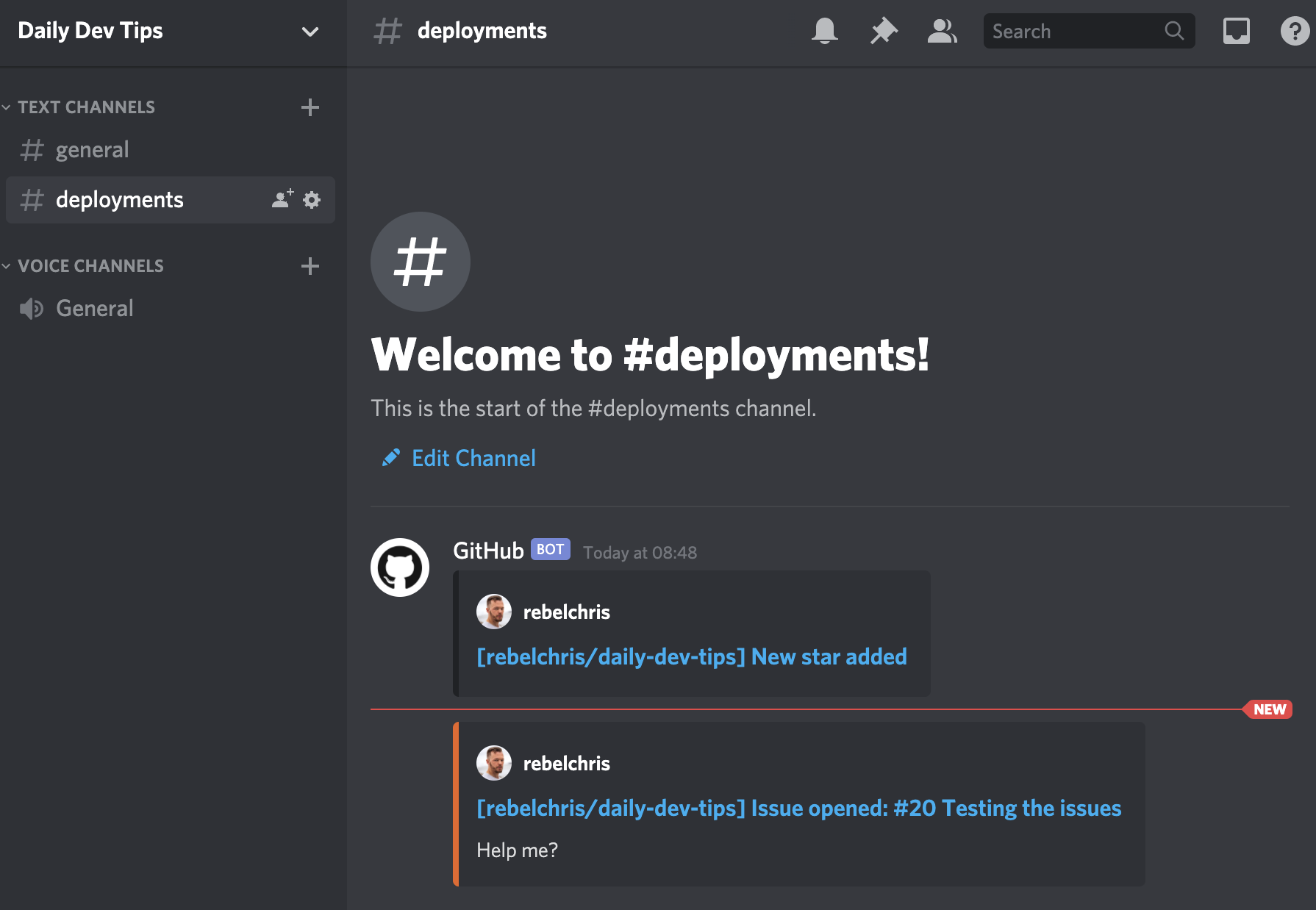 Receiving GitHub actions in Discord bot
