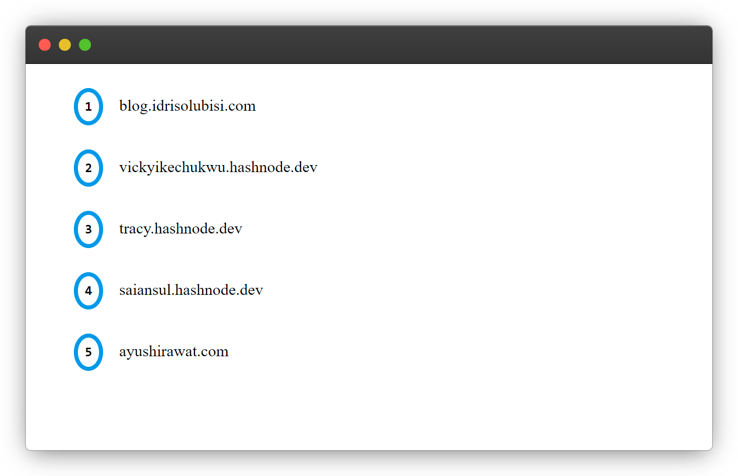Oval List sample on browser