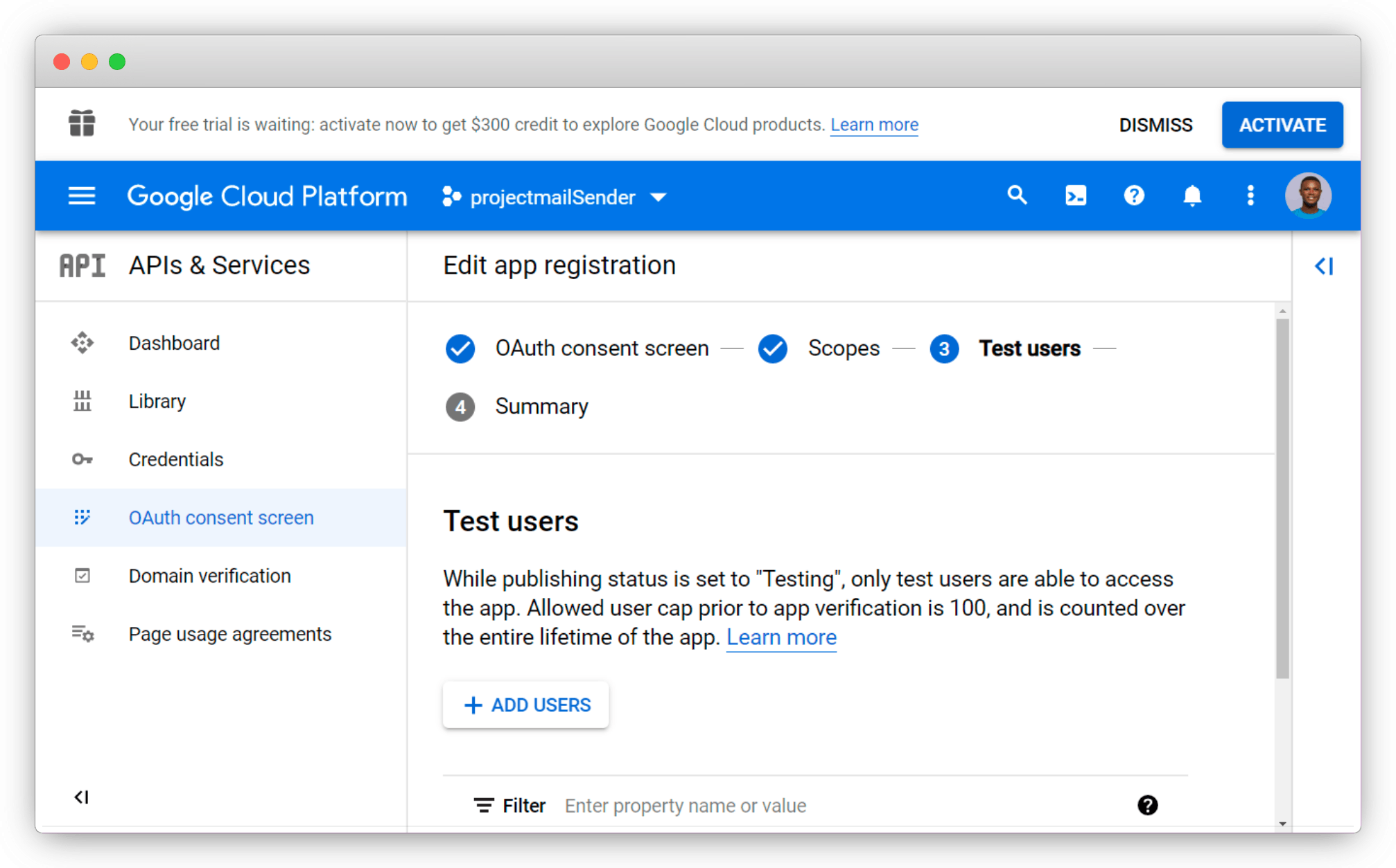 add test user section